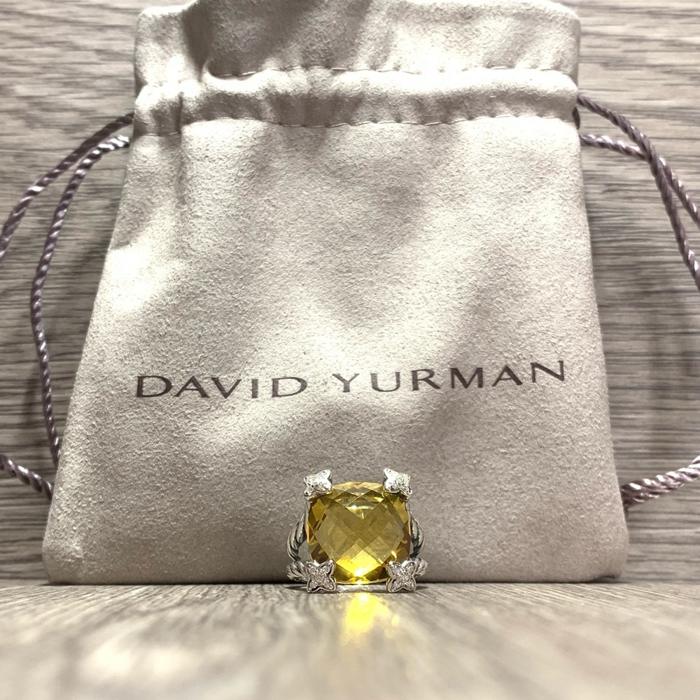 David Yurman Cushion Lemon Citrine & Diamond Ring